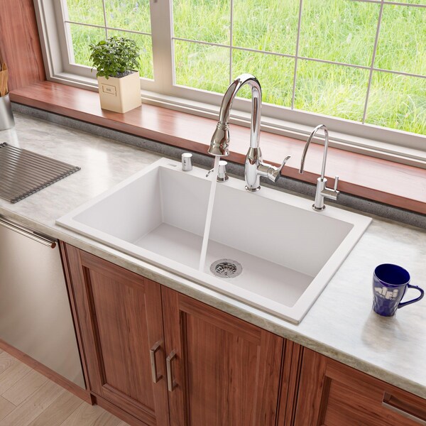 Alfi Brand White 33" Sgl Bowl Drop In Granite Composite Kitchen Sink AB3322DI-W - main